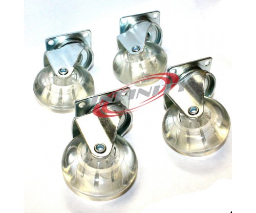  2" SWIVEL CASTER CLEAR WHEELS METAL BASE WITH BEARINGS SET